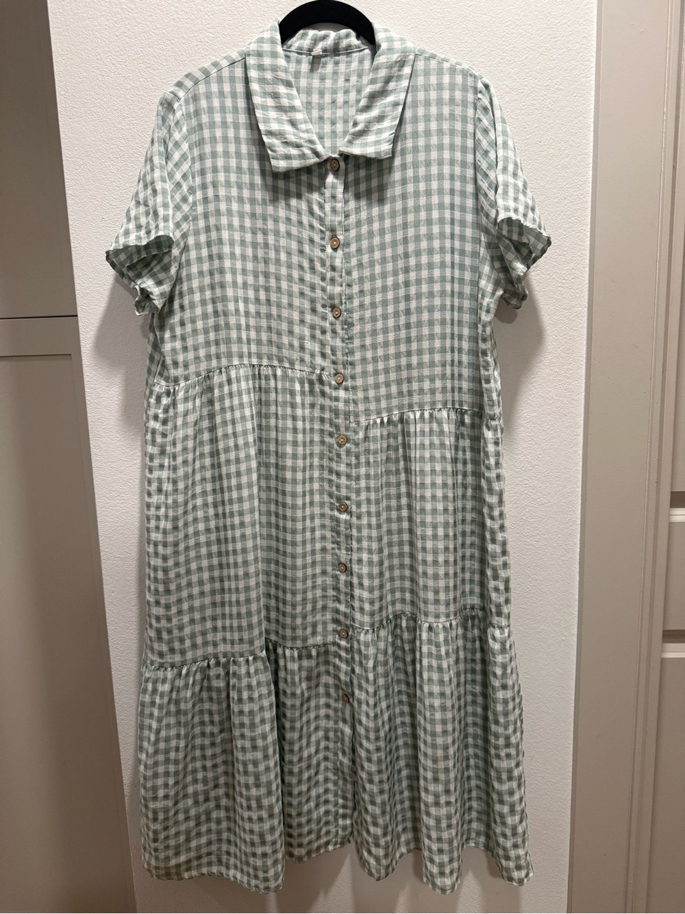 Green Gingham Tiered Shirt Dress Cottagecore XL